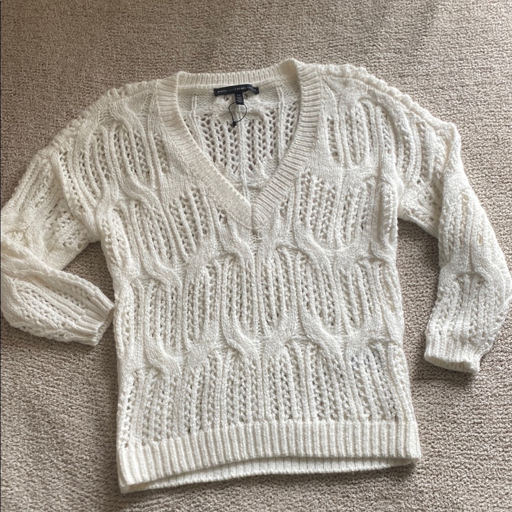 Women's V-Neck Open Knit Sweater - Cream